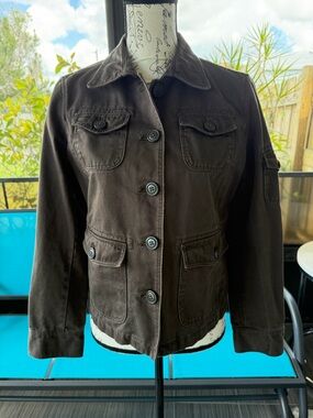 J. Crew Dark Brown Cotton Denim Jacket with Button Front Size PM